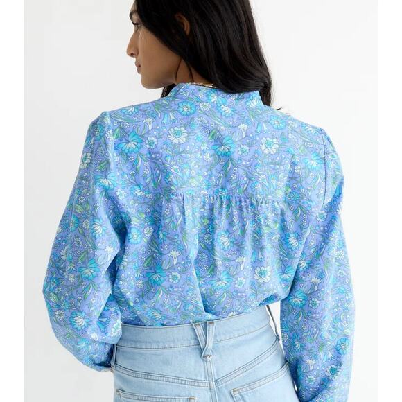 J. CREW Fresco Top in Floral Cotton Poplin Blue Sz S {H15} - Picture 2 of 8